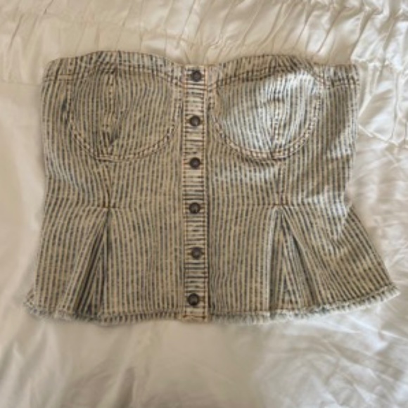 Anthropologie Striped Button-Down Blouse - Cream and Blue - Picture 2 of 7